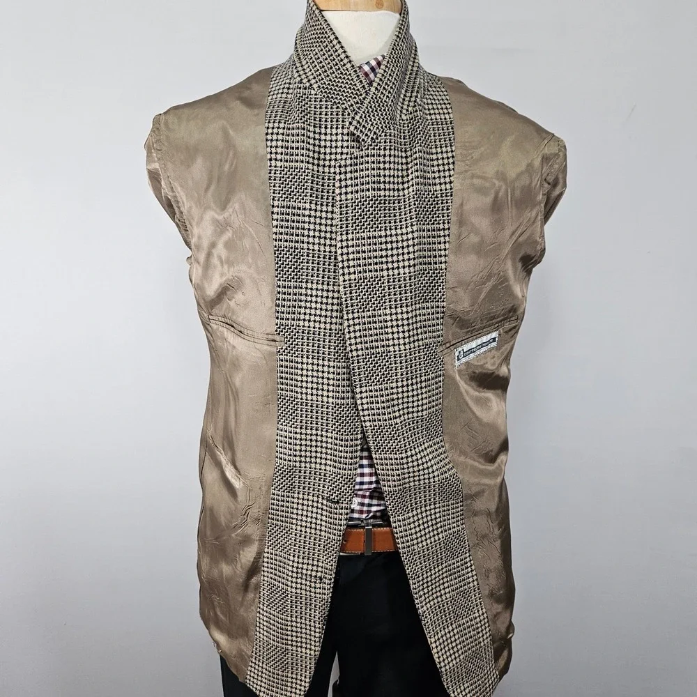 VTG Men's Sport Coat‎ Blazer Two Button Beige Plaid Wool Size about 42S